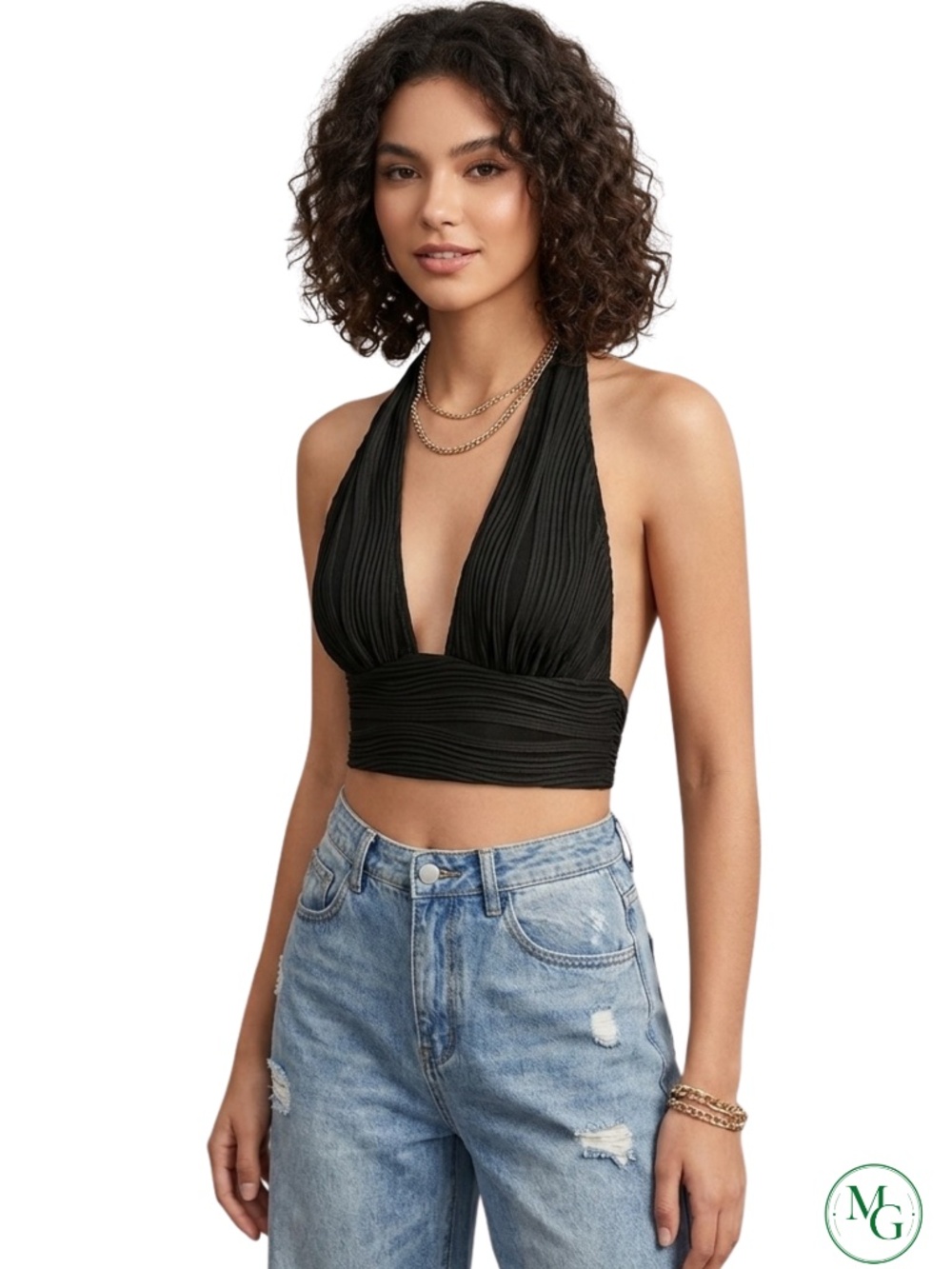 SHEIN Plunge Halter Crop Top Bundle Set Black Mustard Yellow Size S Small